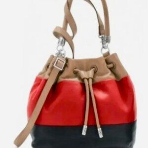Brighton Brody Bucket Handbag Color Block Black, Red, Tan EUC Fabulous Leather!